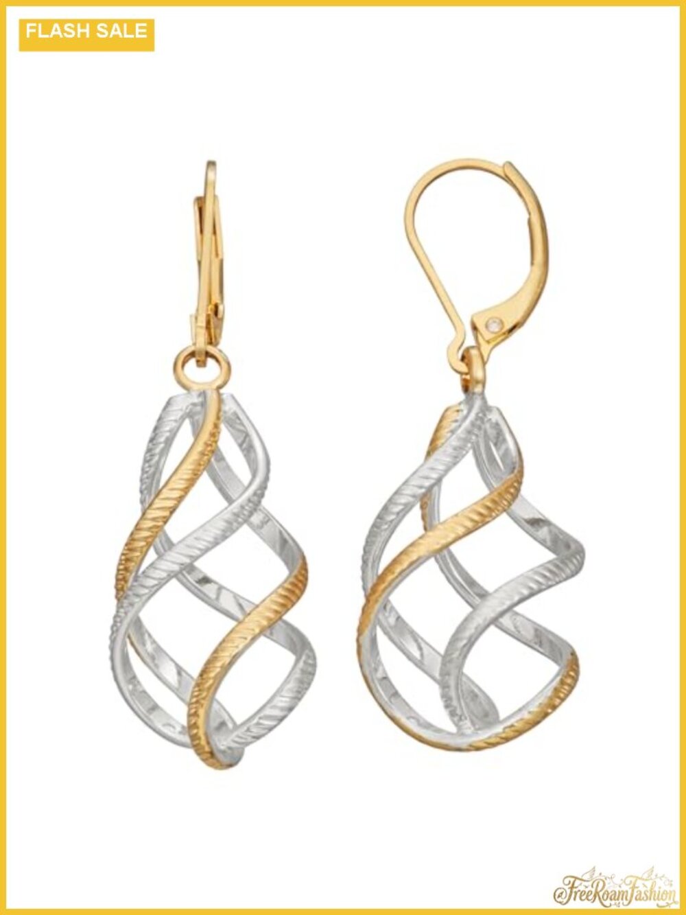 Mixed Metal Linear Drop Earrings Twisted Design Leverback Closure